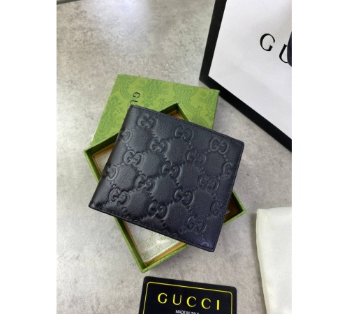 Бумажник Gucci черный кожаный в стиле "GG" без логотипов k240