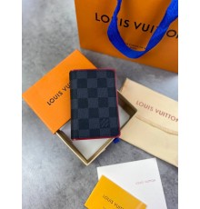 Кардхолдер-книжка Louis Vuitton серая шашка,красный k292