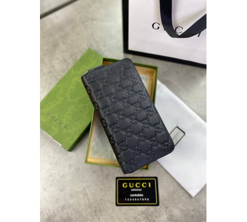 Бумажник Gucci на молнии черный кожаный GG k327