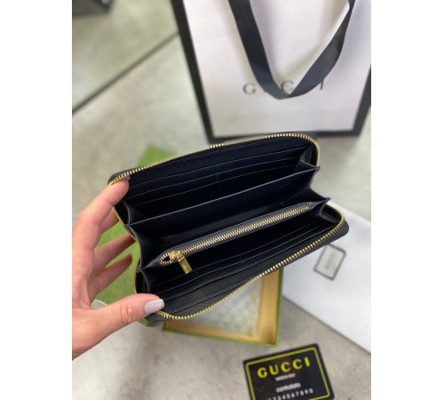 Бумажник Gucci на молнии черный кожаный GG k327