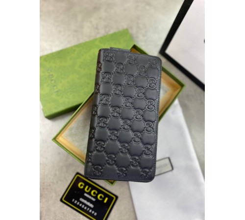 Бумажник Gucci на молнии черный кожаный GG k327