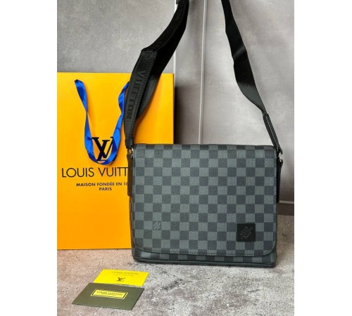 Сумка мессенджер Louis Vuitton District PM Damier Graphite с лого в углу  s067 серый