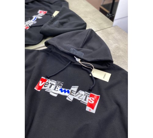 Худи черный Vetements Drwastring Logo sg267