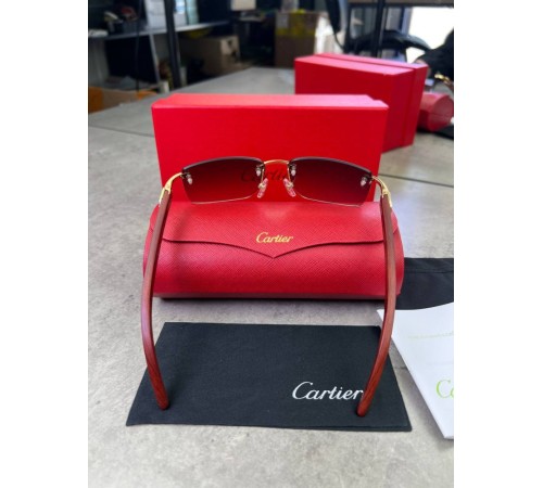 Солнцезащитные очки Cartier с деревянными дужками и коричневыми стеклами g226