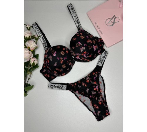 Комплект  Victoria's Secret  18830 черный с цветами kk054