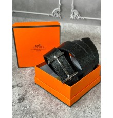 Ремень Hermes черный с серебристой пряжкой mb006