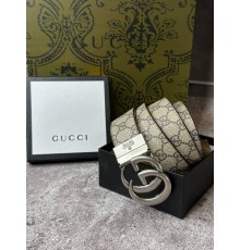 Ремень коричневый Gucci с серебристой пряжкой mb007