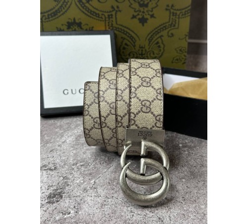 Ремень коричневый Gucci с серебристой пряжкой mb007