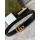 Ремень черный Gucci с золотистой пряжкой mb008