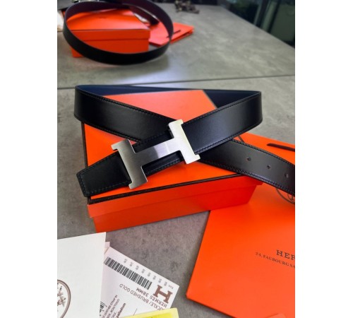 Ремень Hermes двухсторонний черный с синим r149