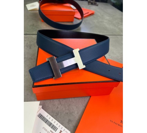 Ремень Hermes двухсторонний черный с синим r149