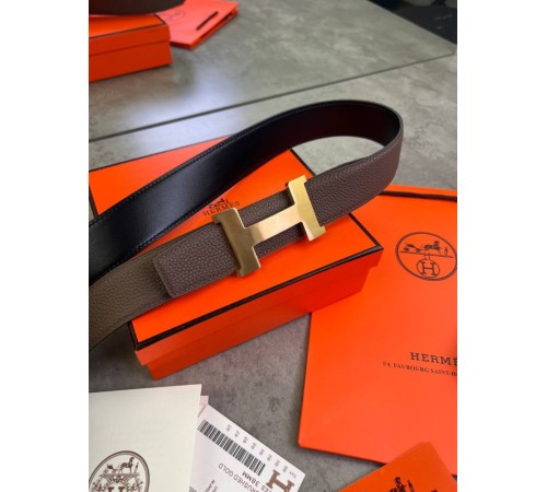 Ремень Hermes двухсторонний коричневый с черным r150