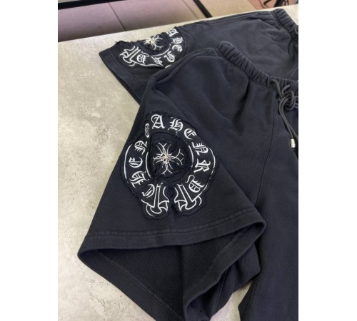 Трикотажні шорти Chrome Hearts чорного кольору біле лого у вигляді підкови sh145