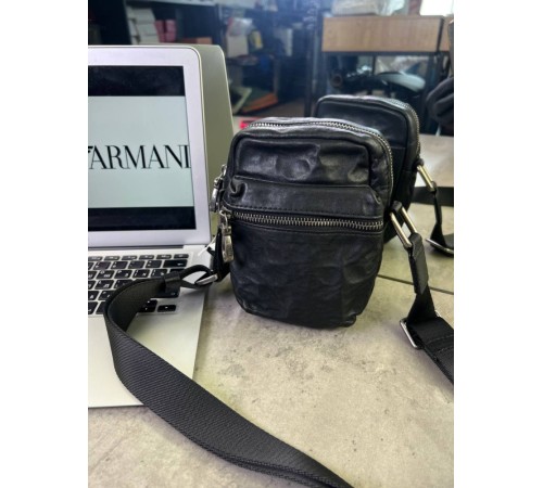 Крос-боді Armani чорний з натуральної шкіри c797