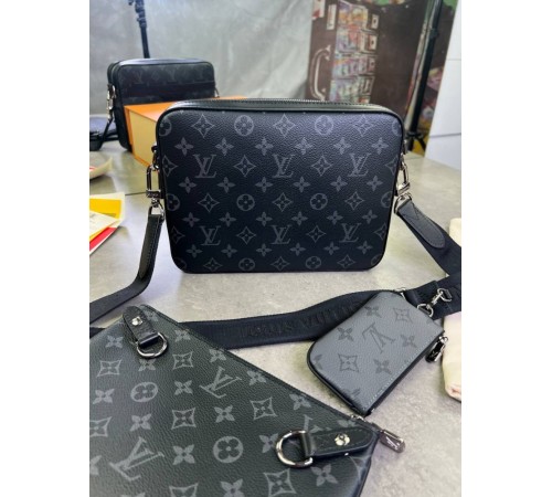 Месенджер Louis Vuitton Trio Monogram сірий с827