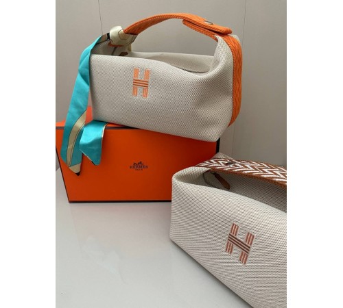 Косметичка Hermes бежева з коричневим