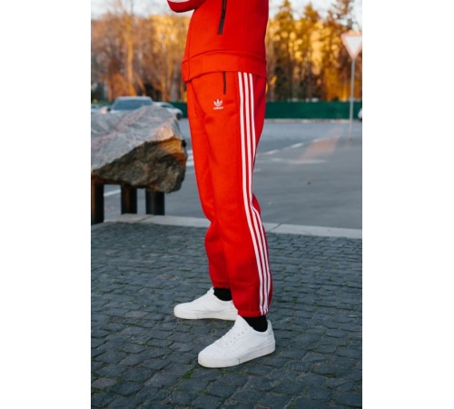 Тёплые штаны в стиле Adidas line красные