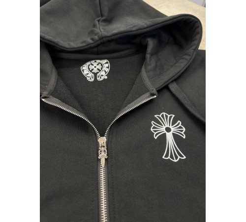 Кофта на блискавці чорная Chrome Hearts Black White Logo sg281