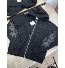 Худі чорне Chrome Hearts на блискавці шкіряні хрести на спині sg294