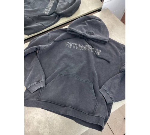 Худі Vetements з вишитим білим лого сiре sg298