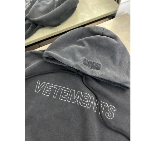 Худі Vetements з вишитим білим лого сiре sg298