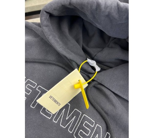 Худі Vetements з вишитим білим лого сiре sg298