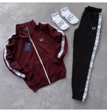 Костюм Fred Perry лампас бордовий з чорним + 2 пари шкарпеток у подарунок