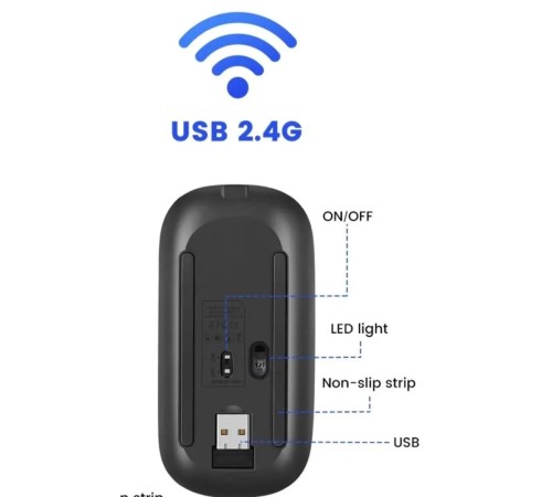 Комп'ютерна бездротова акумуляторна миша 2.4 ГГц (чорна)