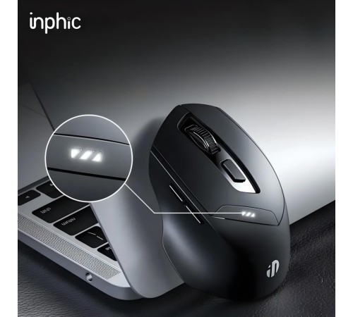 Бездротова миша, що перезаряджається inphic DR01 Bluetooth + USB 2.4ГГц і 1600 DPI, чорний