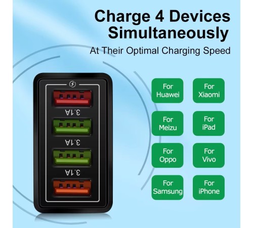 Блок живлення 4 port USB Charge зоряний пристрій Чорне