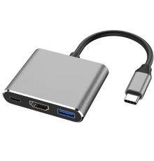 Перехідник адаптер 3в1 із Type-C на HDMI, USB, USB-C / Конвертер Full HD, 1080p, 4K, 2K, UHD