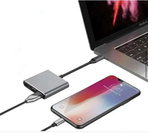 Перехідник адаптер 3в1 із Type-C на HDMI, USB, USB-C / Конвертер Full HD, 1080p, 4K, 2K, UHD