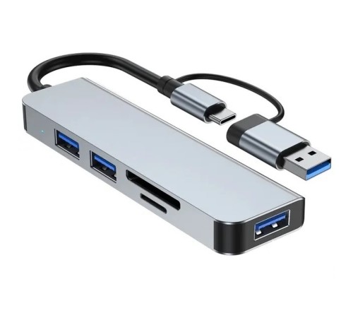 Концентратор 5-in-1 USB Type-C/Type-A для 1хUSB3.0, 2xUSB 2.0, card-reader SD/MicroSD