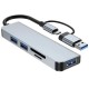 Концентратор 5-in-1 USB Type-C/Type-A для 1хUSB3.0, 2xUSB 2.0, card-reader SD/MicroSD