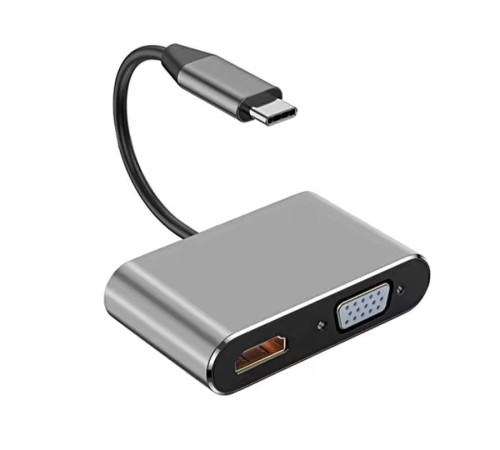 Концентратор Type-C 4 в 1, адаптер type-c 3.0 до 4K HDMI HDTV, VGA USB 3.0 PD, розгалужувач швидкої зарядки