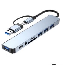 USB хаб 8 в 1 високошвидкісний концентратор Type-C Сірий