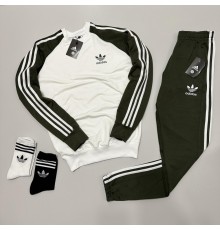 Костюм у стилі Adidas світшот темний хакі та 2 пари шкарпеток у подарунок