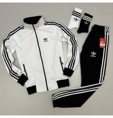 Костюм Adidas олімпійка білий з чорним та 2 пари шкарпеток у подарунок