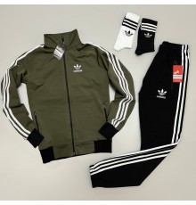 Костюм Adidas олімпійка хакі з чорним та 2 пари шкарпеток у подарунок