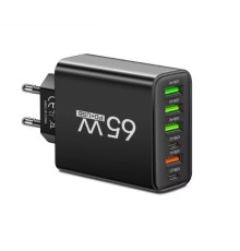 Блок живлення, мережевий зарядний пристрій 65 Вт, 4-USB + 2-Type-C, адаптер для зарядки Black