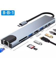 Хаб концентратор 8 до 1 USB Type-C перехідник HDMI SD TF RJ45