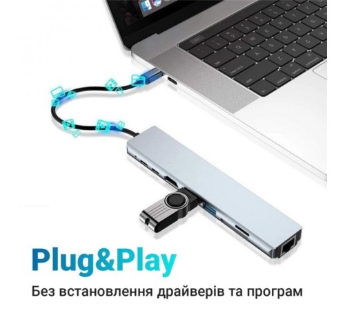 Хаб концентратор 8 до 1 USB Type-C перехідник HDMI SD TF RJ45