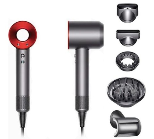 Фен Dyson Super Hair Dryer Червоний з іонізацією та турборежимом 5 насадок (Y-1)