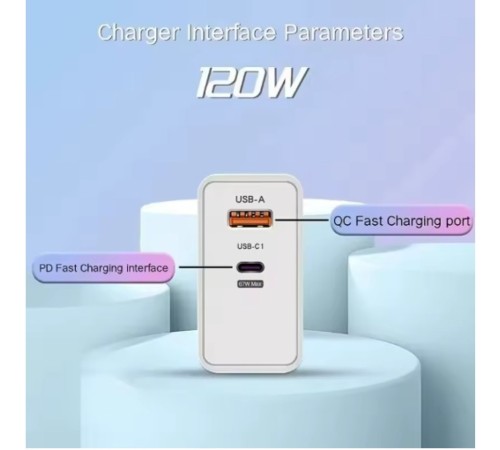 Зарядний пристрій 120W Charger + Кабель 6A USB-A to USB-C White