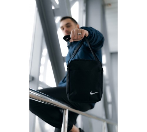 Комплект чоловічий Nike: анорак утеплений синій + штани з тринитки утеплені чорні. Барсетка У Подарунок!