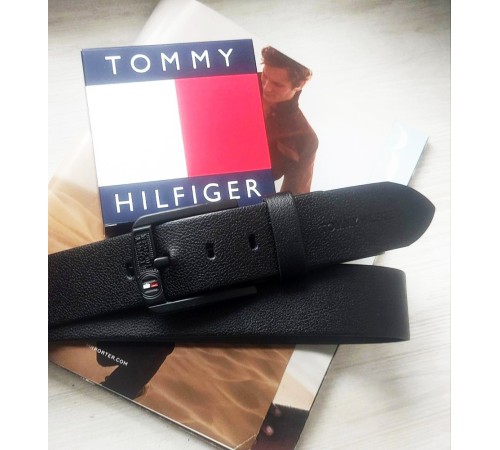 Модный кожаный ремень для джинсов Tommy Hilfiger черный