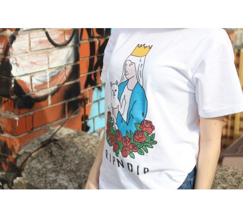 Белая футболка Ripndip Принцесса с котом