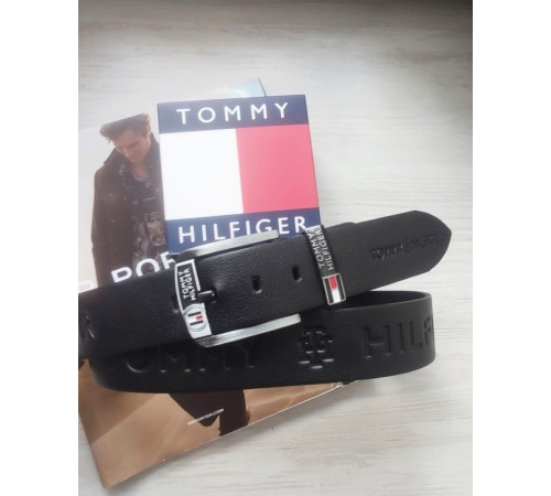 Кожаный мужской ремень для джинсов Tommy Hilfiger с тиснением черный