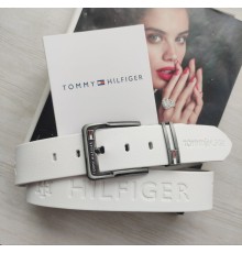 Кожаний чоловічий ремінь Tommy Hilfiger білий з тисненням