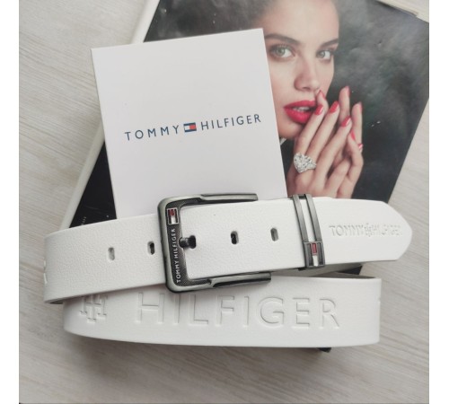 Кожаний чоловічий ремінь Tommy Hilfiger білий з тисненням